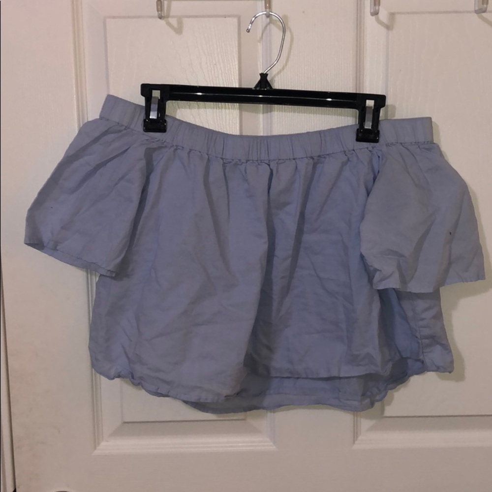 Blue cropped off the shoulder top